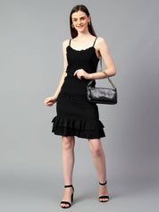KOTTY Women Ruffled Black Above Knee/Mid Thigh Length Dress