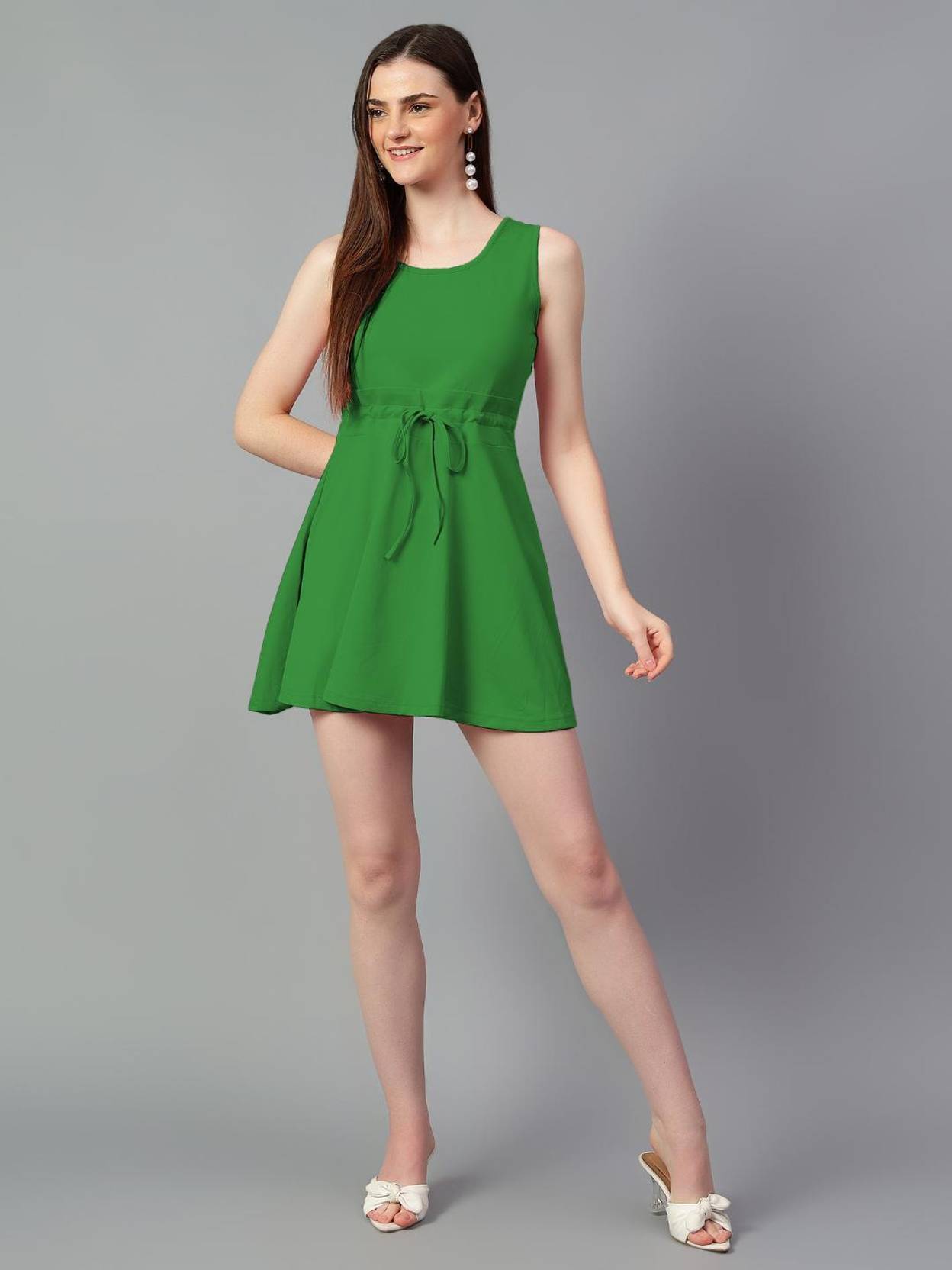 KOTTY Women Skater Green Above Knee/Mid Thigh Length Dress