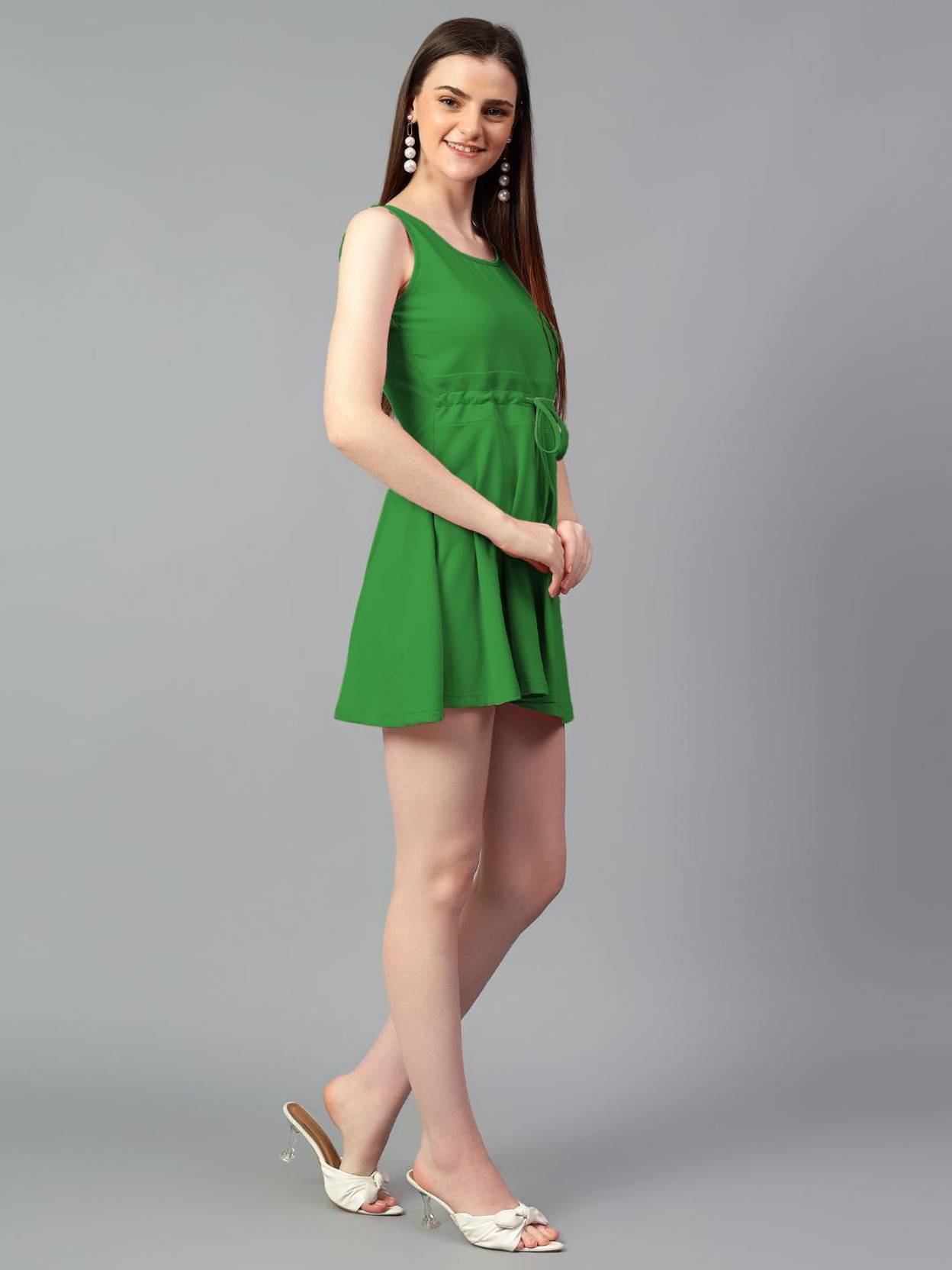 KOTTY Women Skater Green Above Knee/Mid Thigh Length Dress