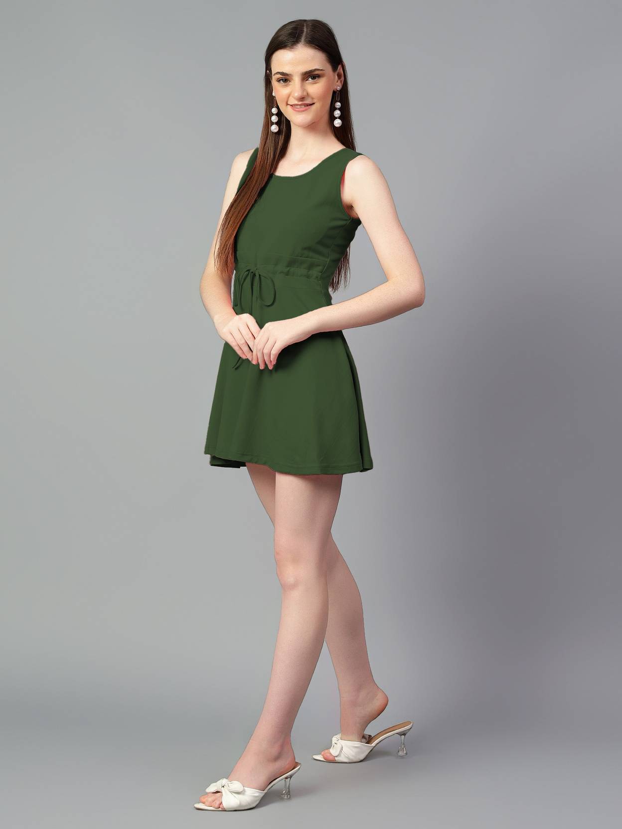 KOTTY Women Skater Green Above Knee/Mid Thigh Length Dress Special price