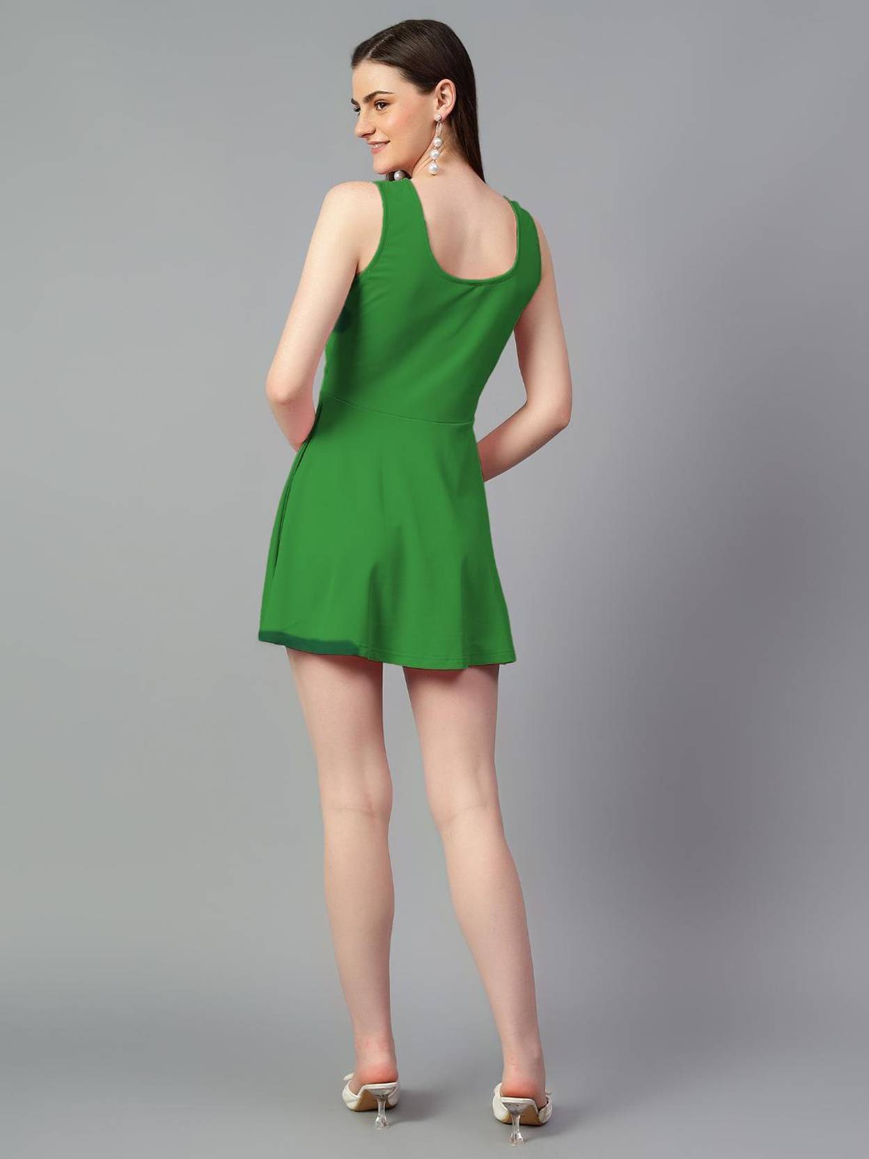 KOTTY Women Skater Green Above Knee/Mid Thigh Length Dress