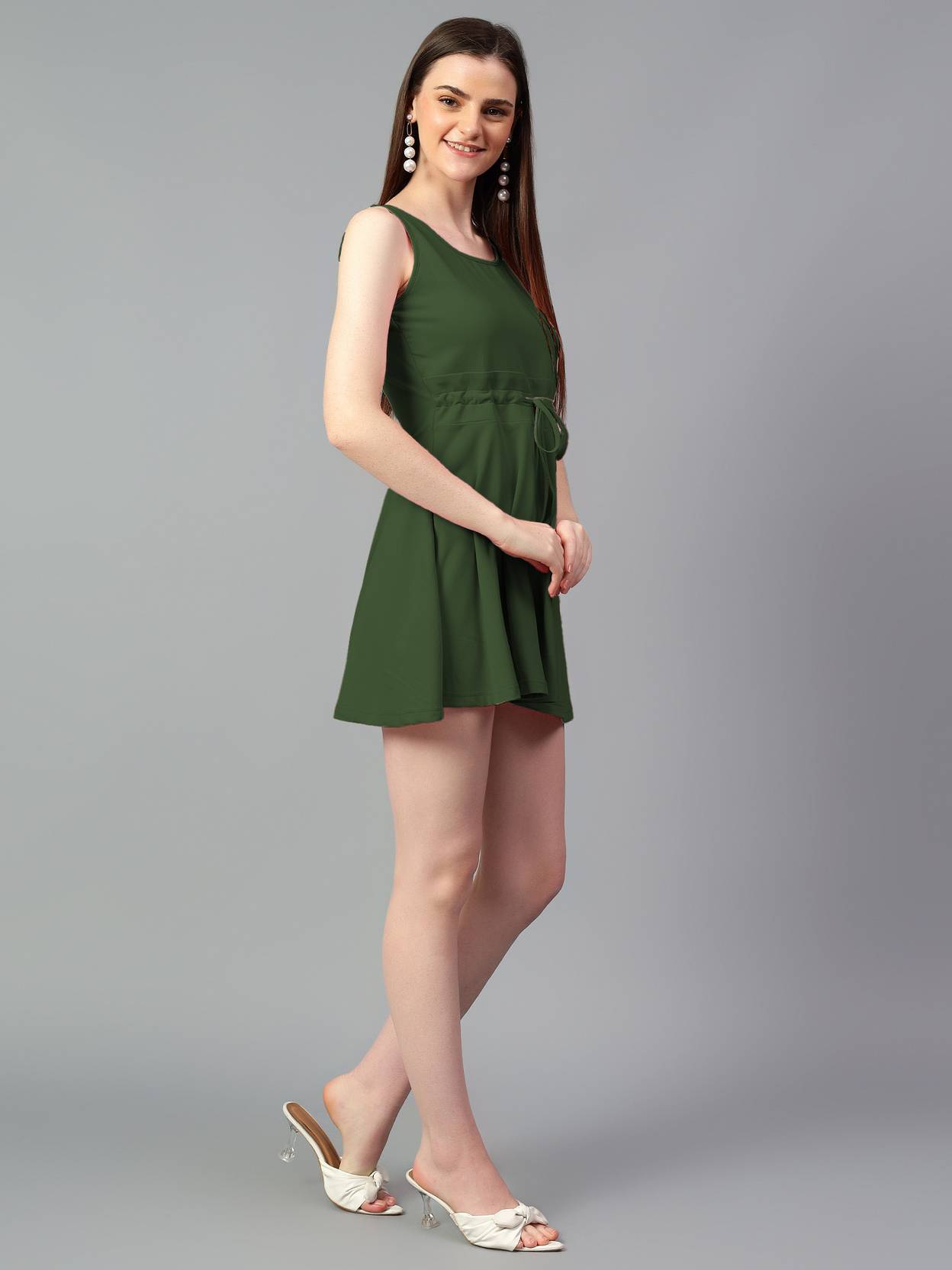 KOTTY Women Skater Green Above Knee/Mid Thigh Length Dress Special price