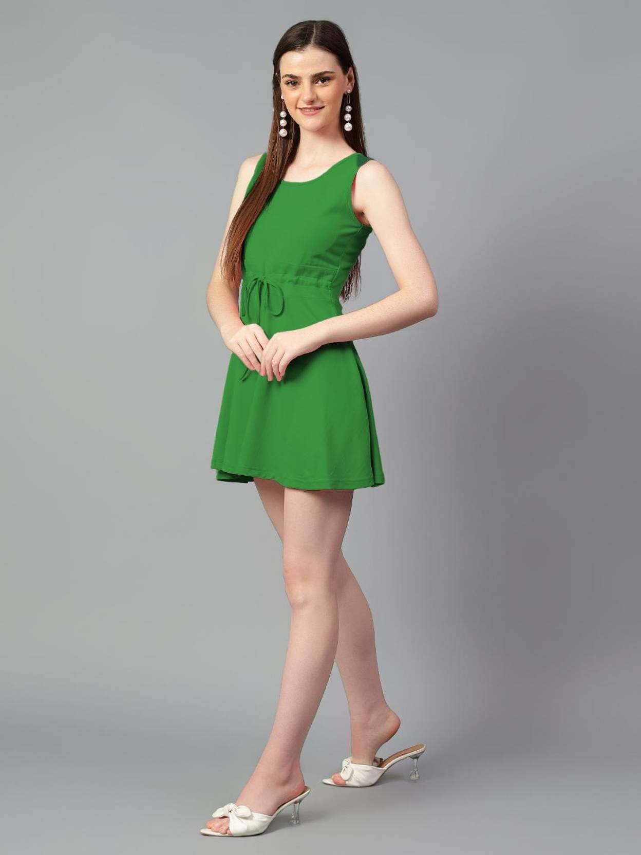 KOTTY Women Skater Green Above Knee/Mid Thigh Length Dress