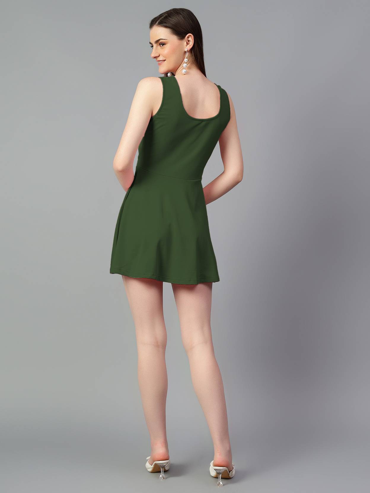 KOTTY Women Skater Green Above Knee/Mid Thigh Length Dress Special price