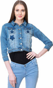 KOTTY Women Self Design Denim Casual Jacket