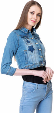 KOTTY Women Self Design Denim Casual Jacket