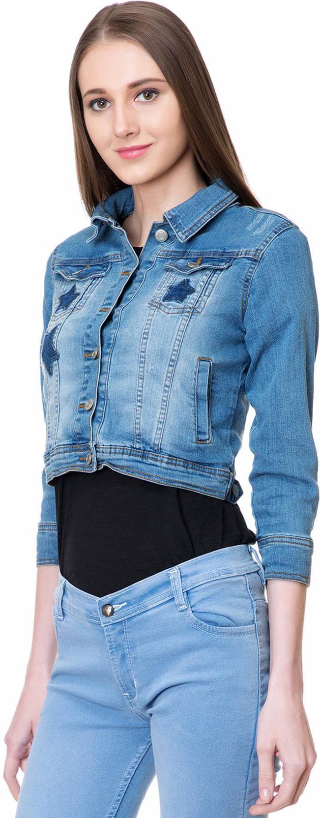 KOTTY Women Self Design Denim Casual Jacket