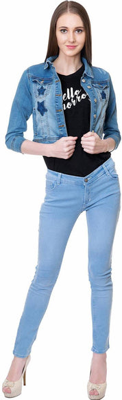KOTTY Women Solid Denim Quilted Jacket