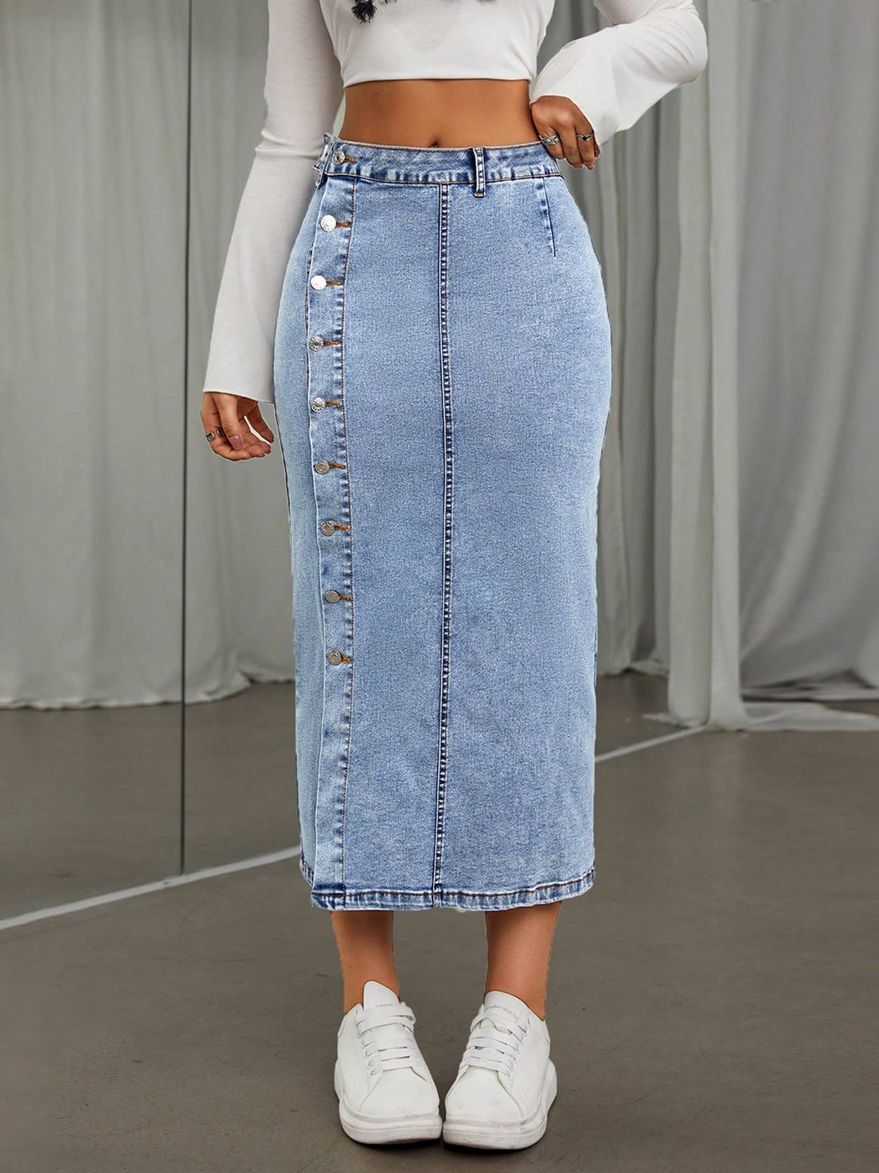 KOTYT Women Solid Regular Blue Skirt