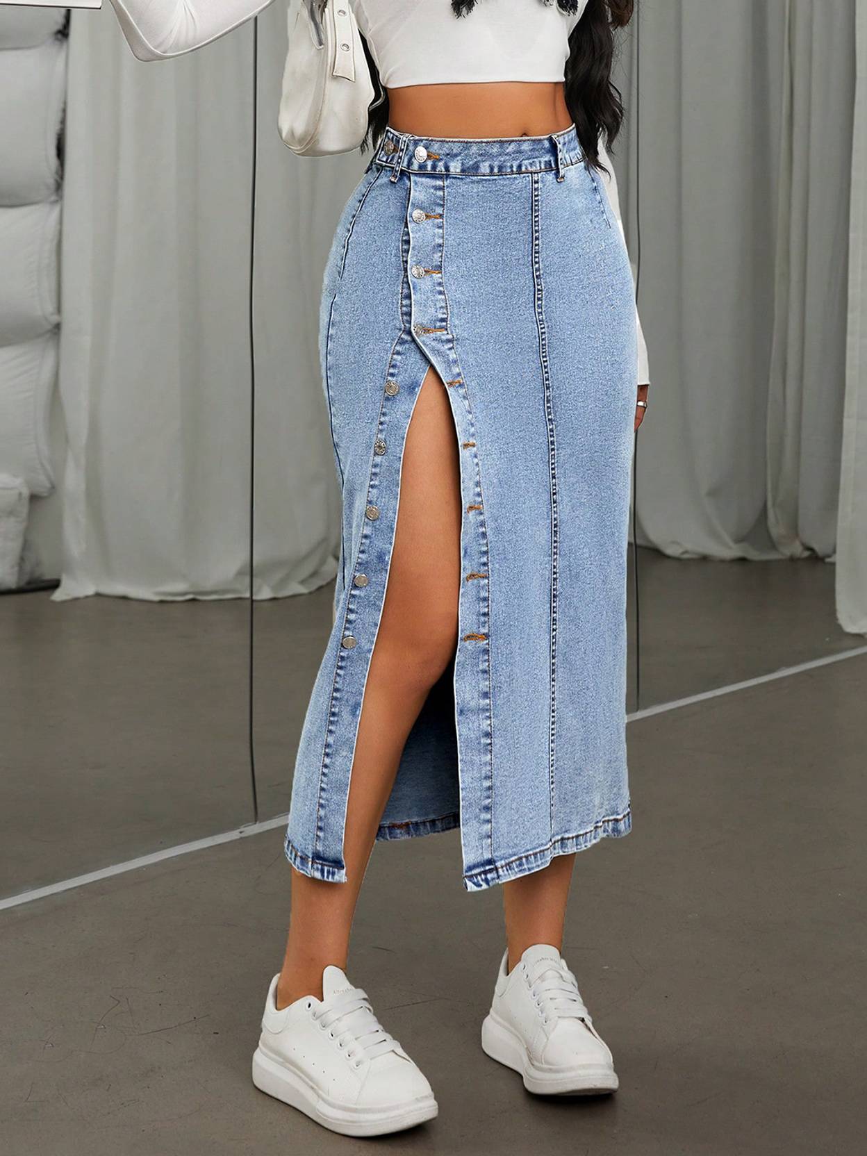 KOTYT Women Solid Regular Blue Skirt