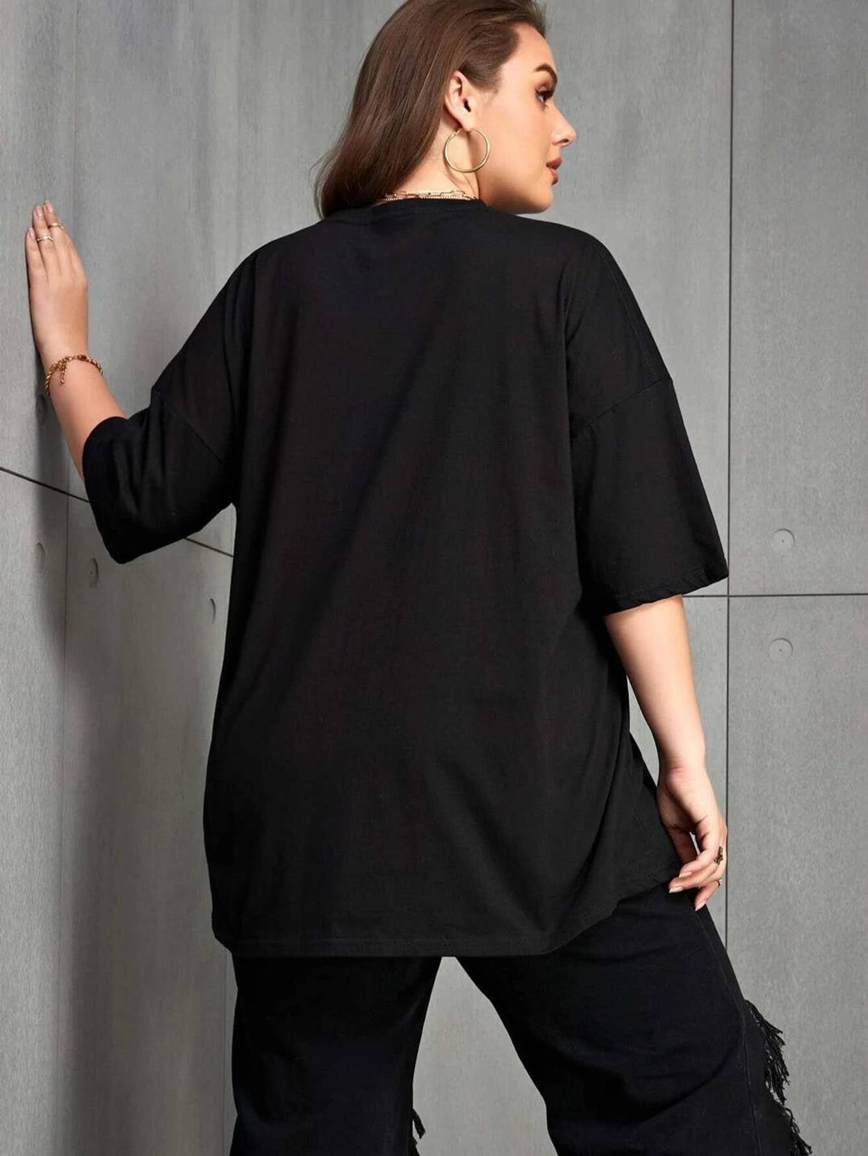 KOTTY Women Solid Round Neck Cotton Blend Black T-Shirt