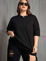 KOTTY Women Solid Round Neck Cotton Blend Black T-Shirt
