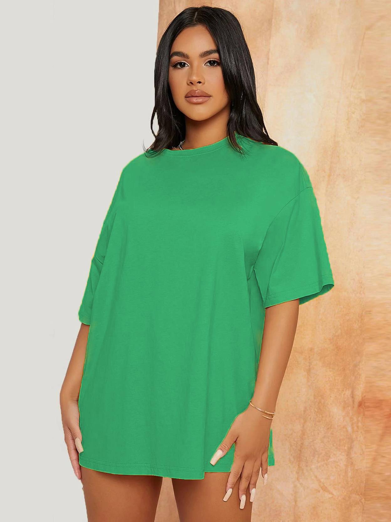 KOTTY Women Solid Round Neck Cotton Blend Green T-Shirt
