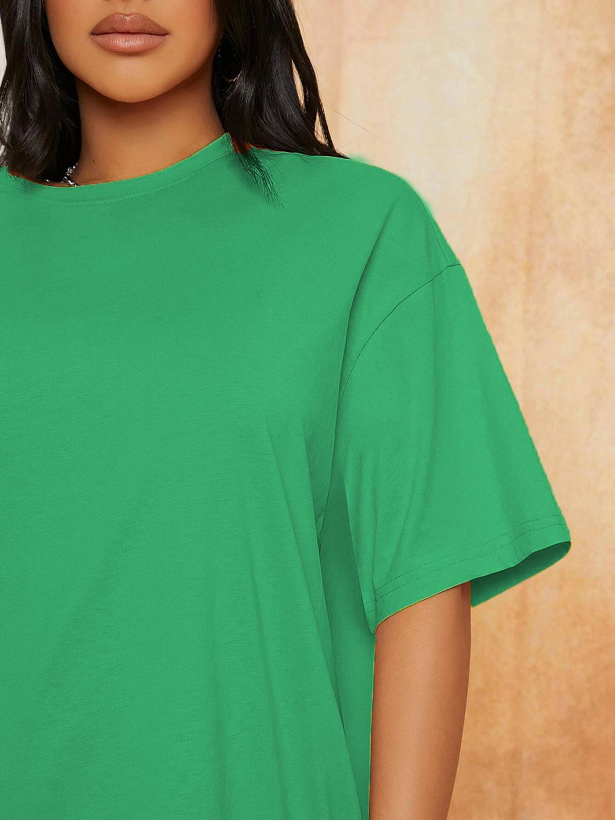 KOTTY Women Solid Round Neck Cotton Blend Green T-Shirt