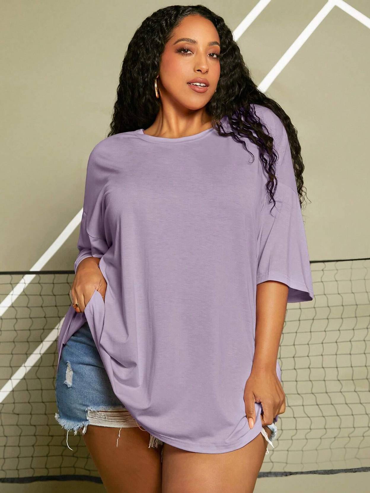 KOTTY Women Solid Round Neck Cotton Blend Purple T-Shirt