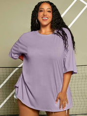 KOTTY Women Solid Round Neck Cotton Blend Purple T-Shirt