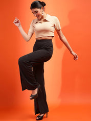 KOTTY Women Straight Fit Black Viscose Rayon Trousers