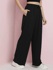 KOTTY Women Straight Fit Black Viscose Rayon Trousers
