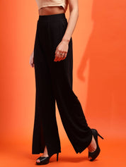 KOTTY Women Straight Fit Black Viscose Rayon Trousers