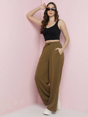 KOTTY Women Straight Fit Brown Viscose Rayon Trousers