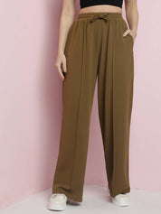 KOTTY Women Straight Fit Brown Viscose Rayon Trousers