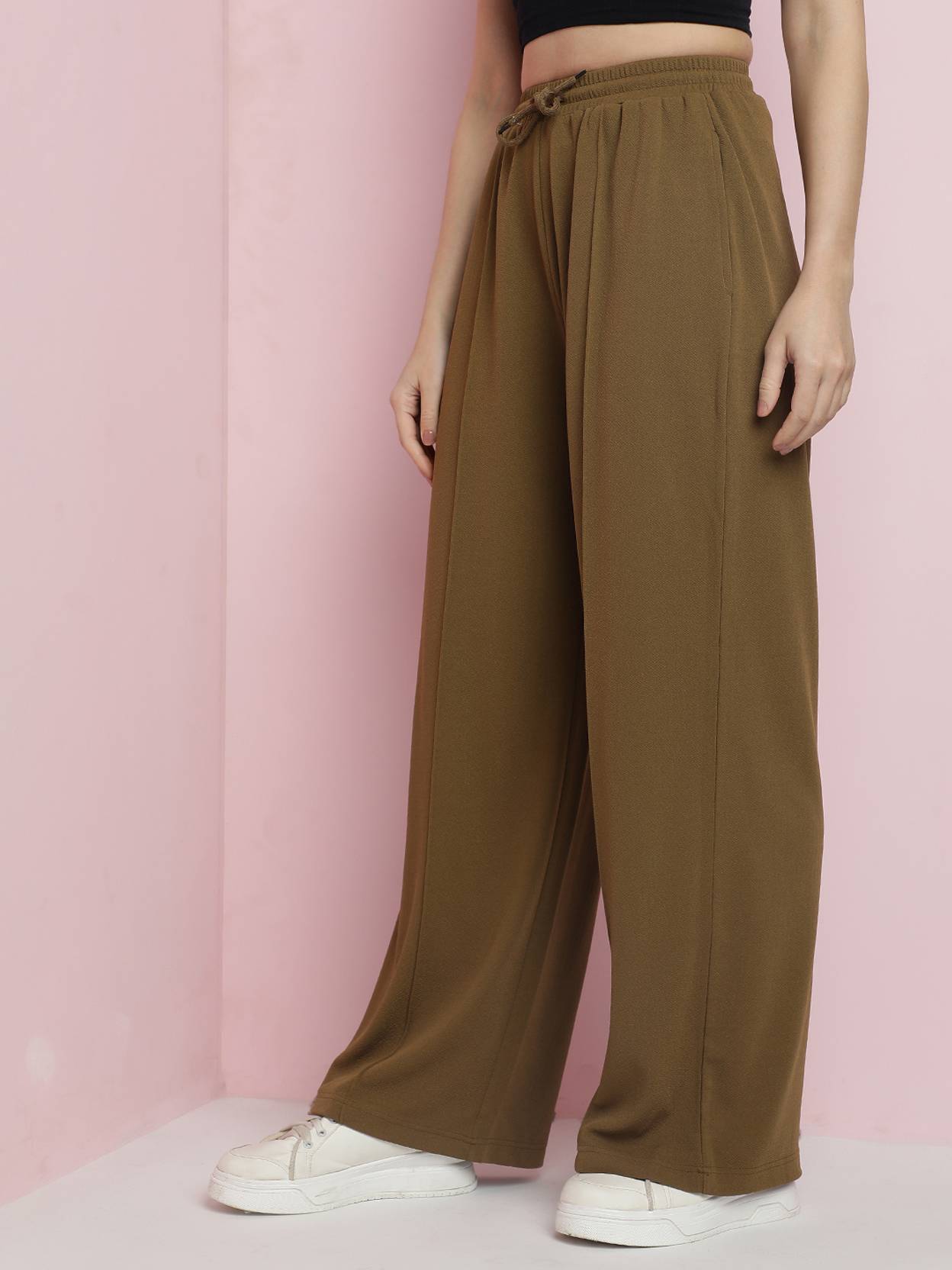 KOTTY Women Straight Fit Brown Viscose Rayon Trousers