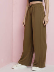 KOTTY Women Straight Fit Brown Viscose Rayon Trousers