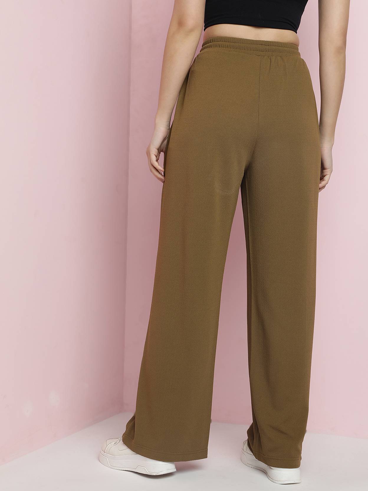 KOTTY Women Straight Fit Brown Viscose Rayon Trousers