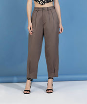 KOTTY Women Straight Fit Grey Cotton Blend Trousers