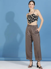 KOTTY Women Straight Fit Grey Cotton Blend Trousers