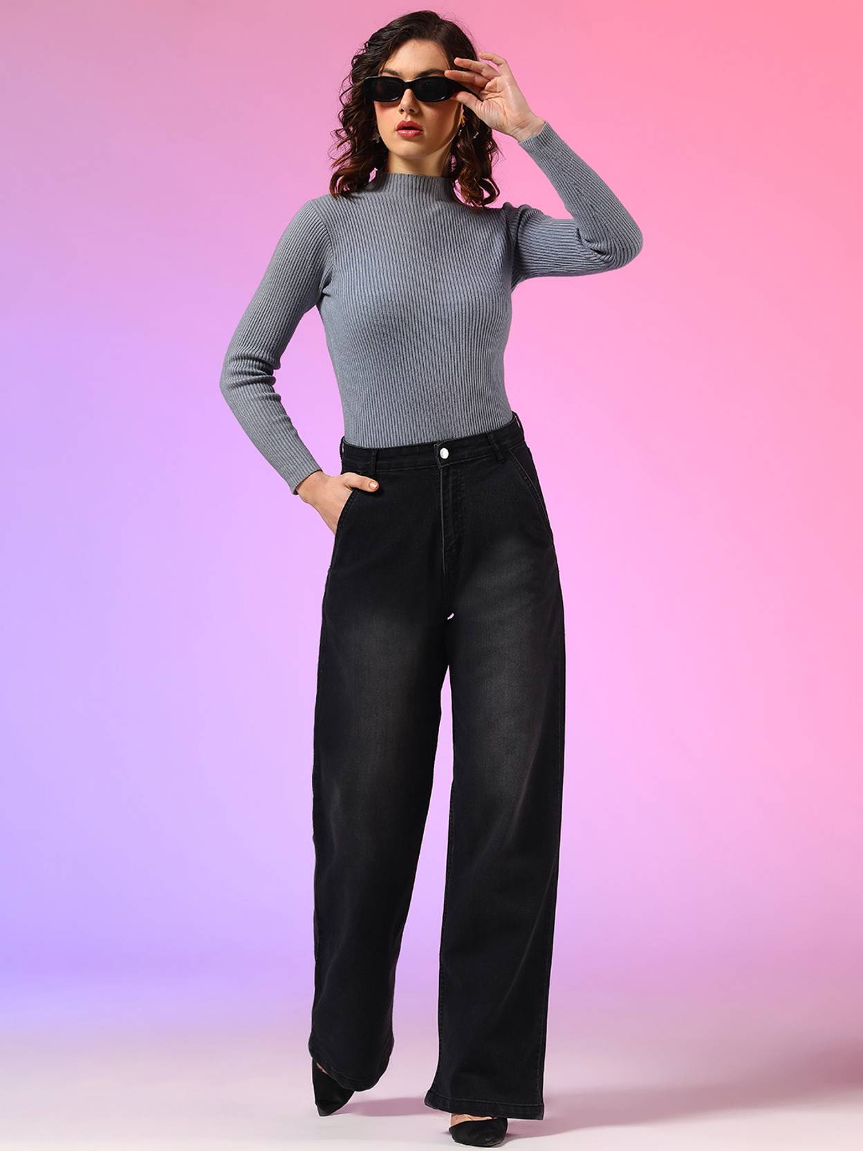 KOTTY Women Straight Fit High Rise Black Jeans