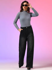 KOTTY Women Straight Fit High Rise Black Jeans