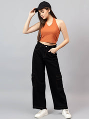 KOTTY Women Straight Fit High Rise Black Jeans