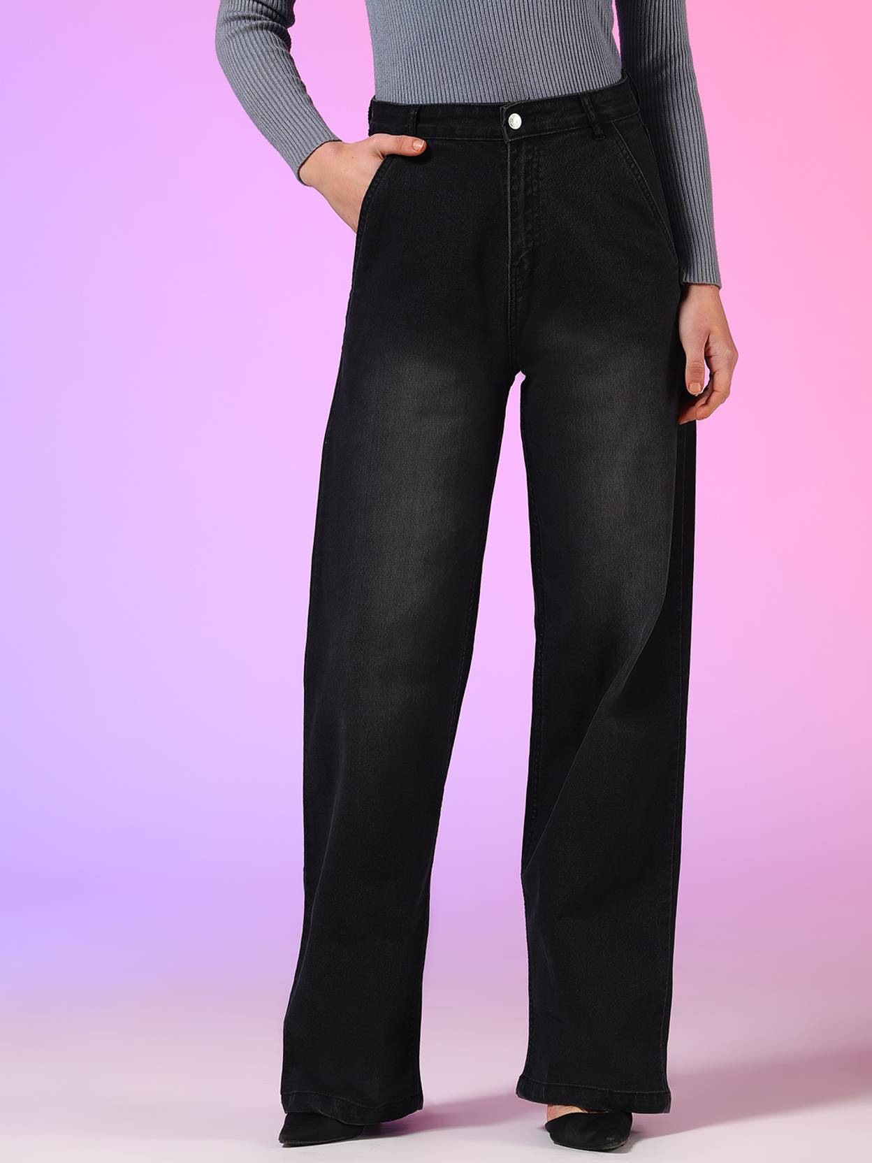 KOTTY Women Straight Fit High Rise Black Jeans