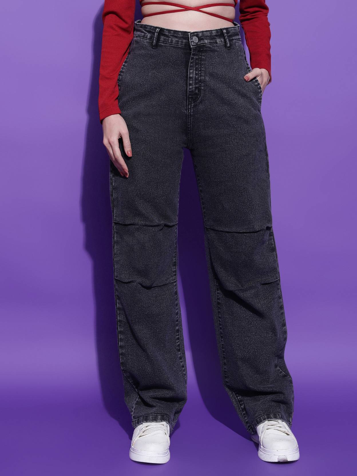 KOTTY Women Straight Fit High Rise Black Jeans