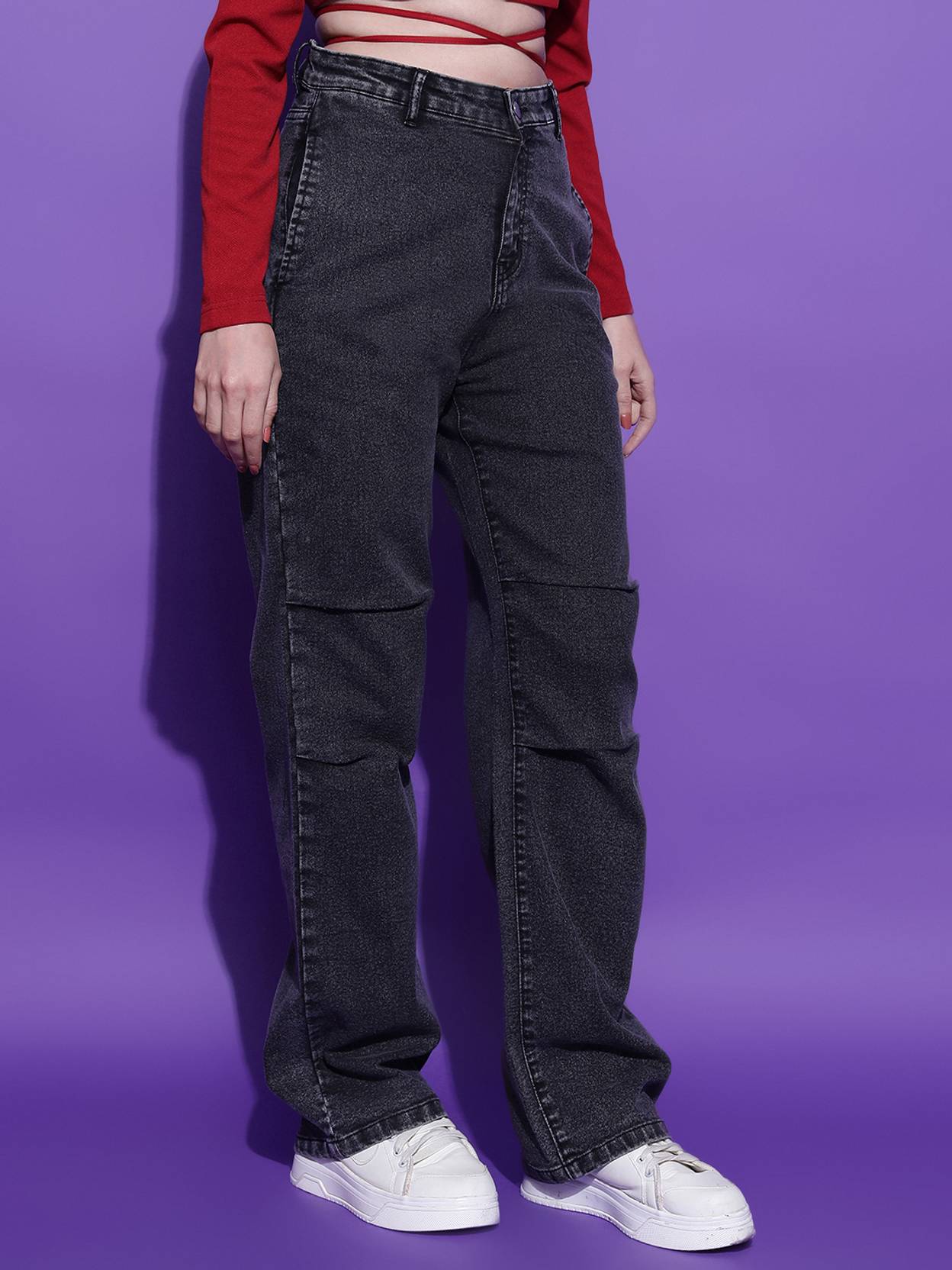KOTTY Women Straight Fit High Rise Black Jeans