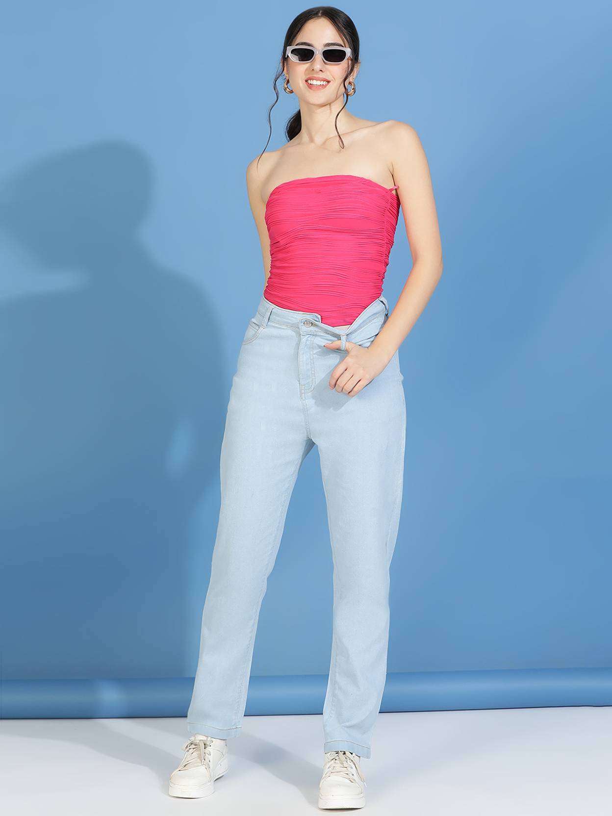 KOTTY Women Straight Fit High Rise Blue Jeans