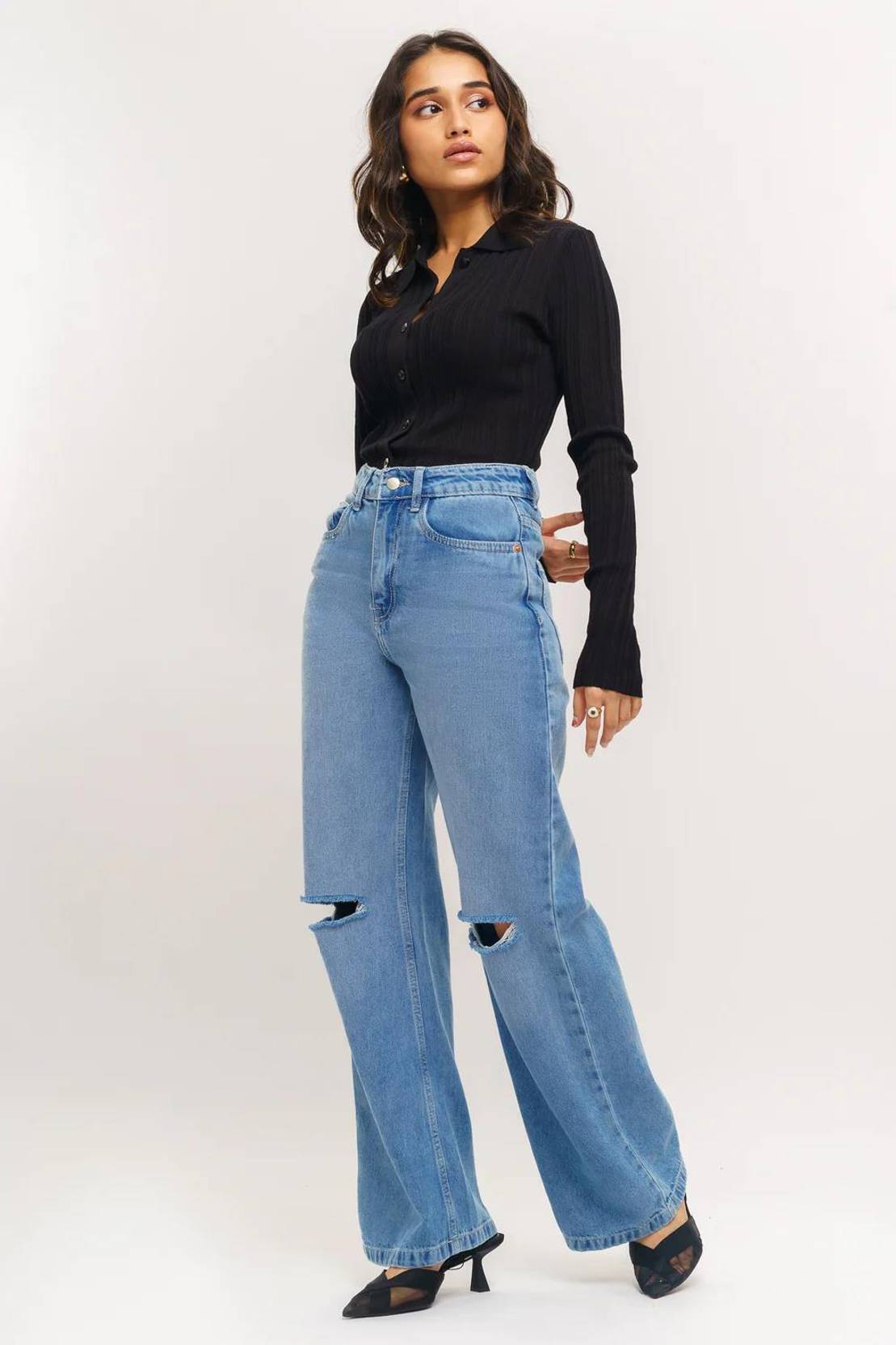 KOTTY Women Straight Fit High Rise Blue Jeans