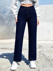 KOTTY Women Straight Fit High Rise Dark Blue Jeans
