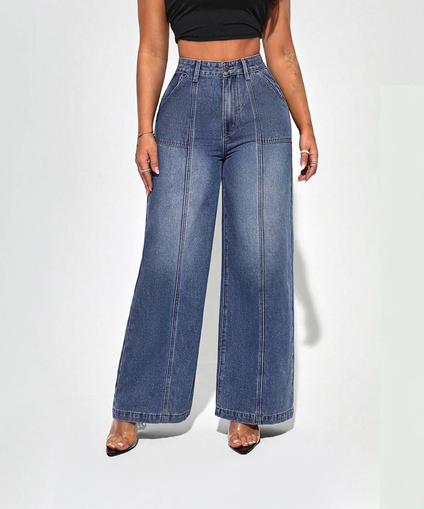 KOTTY  Women Straight Fit High Rise Dark Blue Jeans