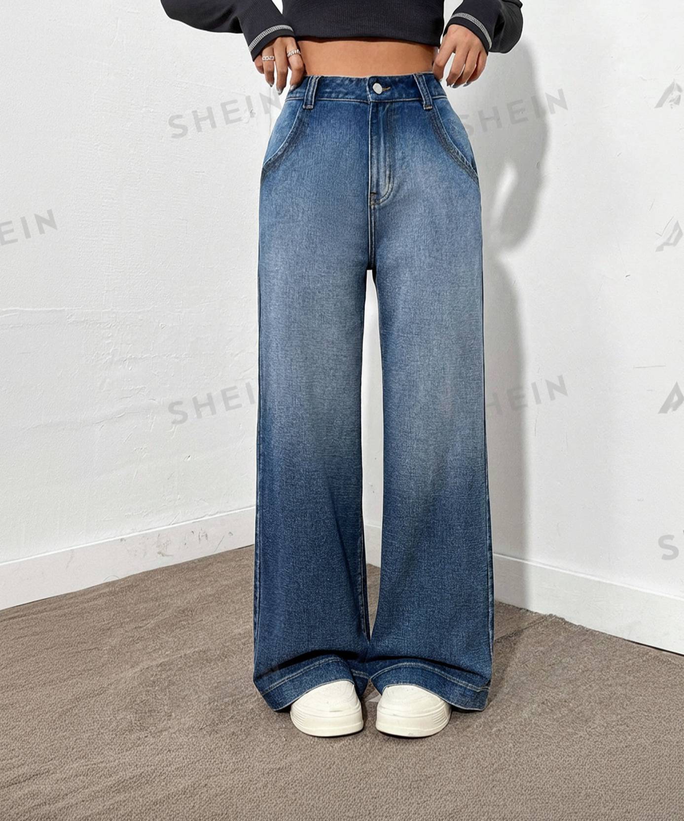 KOTTY  Women Straight Fit High Rise Dark Blue Jeans