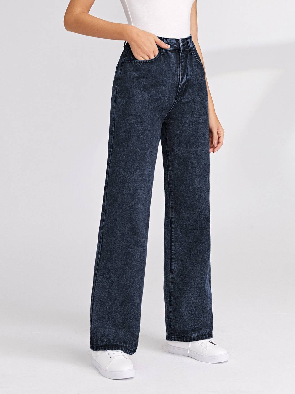 KOTTY Women Straight Fit High Rise Dark Blue Jeans