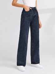 KOTTY Women Straight Fit High Rise Dark Blue Jeans