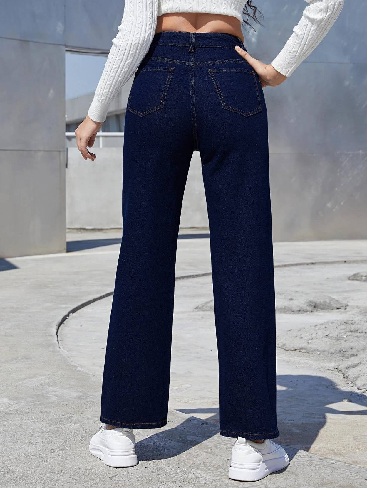 KOTTY Women Straight Fit High Rise Dark Blue Jeans