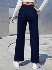KOTTY Women Straight Fit High Rise Dark Blue Jeans