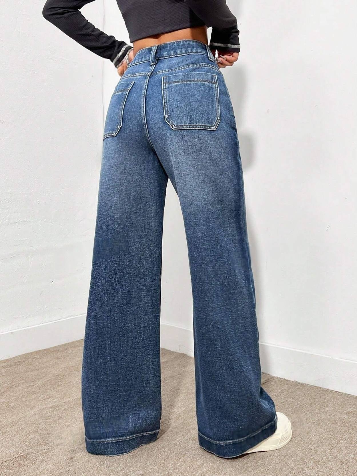 KOTTY  Women Straight Fit High Rise Dark Blue Jeans