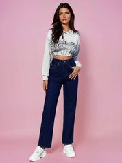 KOTTY Women Straight Fit High Rise Dark Blue Jeans