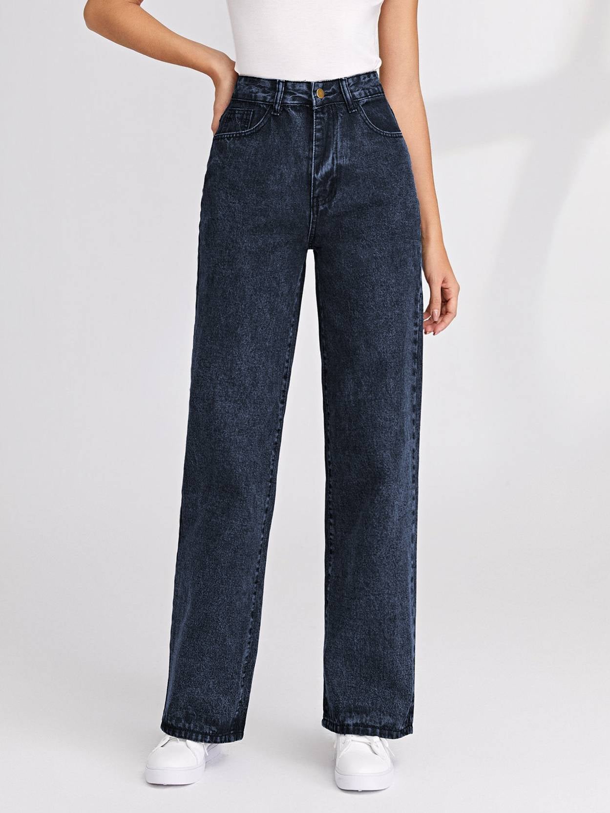 KOTTY Women Straight Fit High Rise Dark Blue Jeans