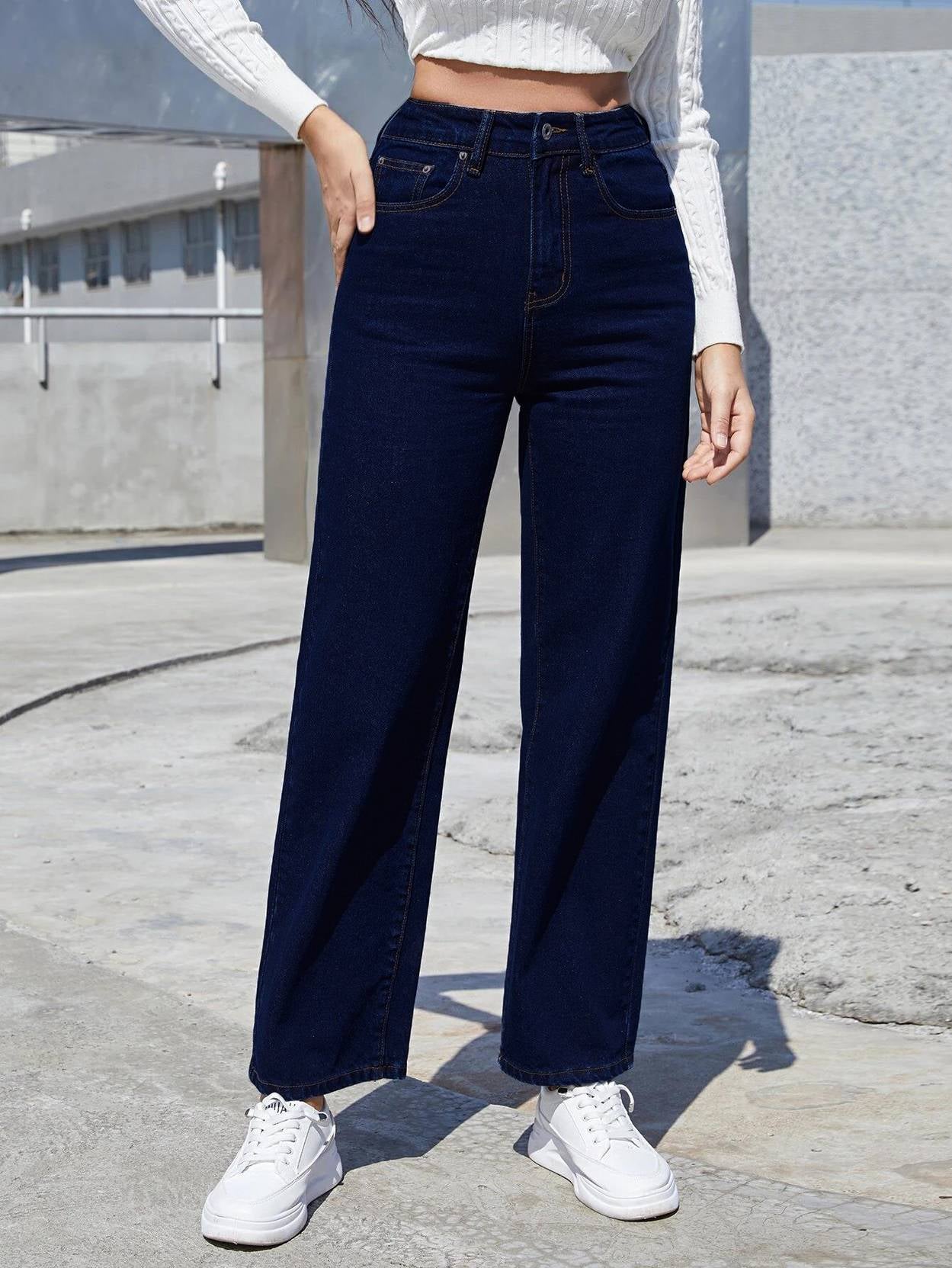 KOTTY Women Straight Fit High Rise Dark Blue Jeans