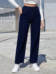 KOTTY Women Straight Fit High Rise Dark Blue Jeans